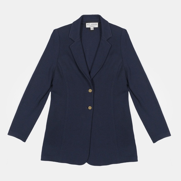 ST. JOHN by MARIE GRAY Navy Blue Knit Blazer Jacket Size 10 - Picture 2 of 9